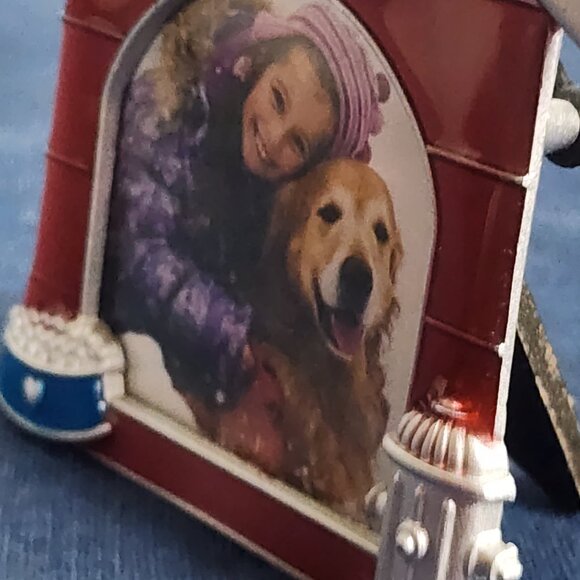 Mini Red Silver Blue Enamel Family Bone w/Heart Dog Bowl Hydrant Picture Frame - Picture 4 of 16